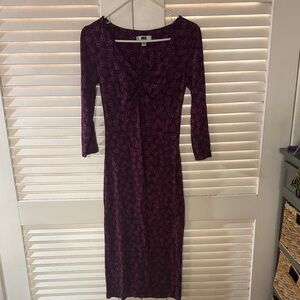 Diane Von Furstenberg Deep Purple Long Sleeve Dress